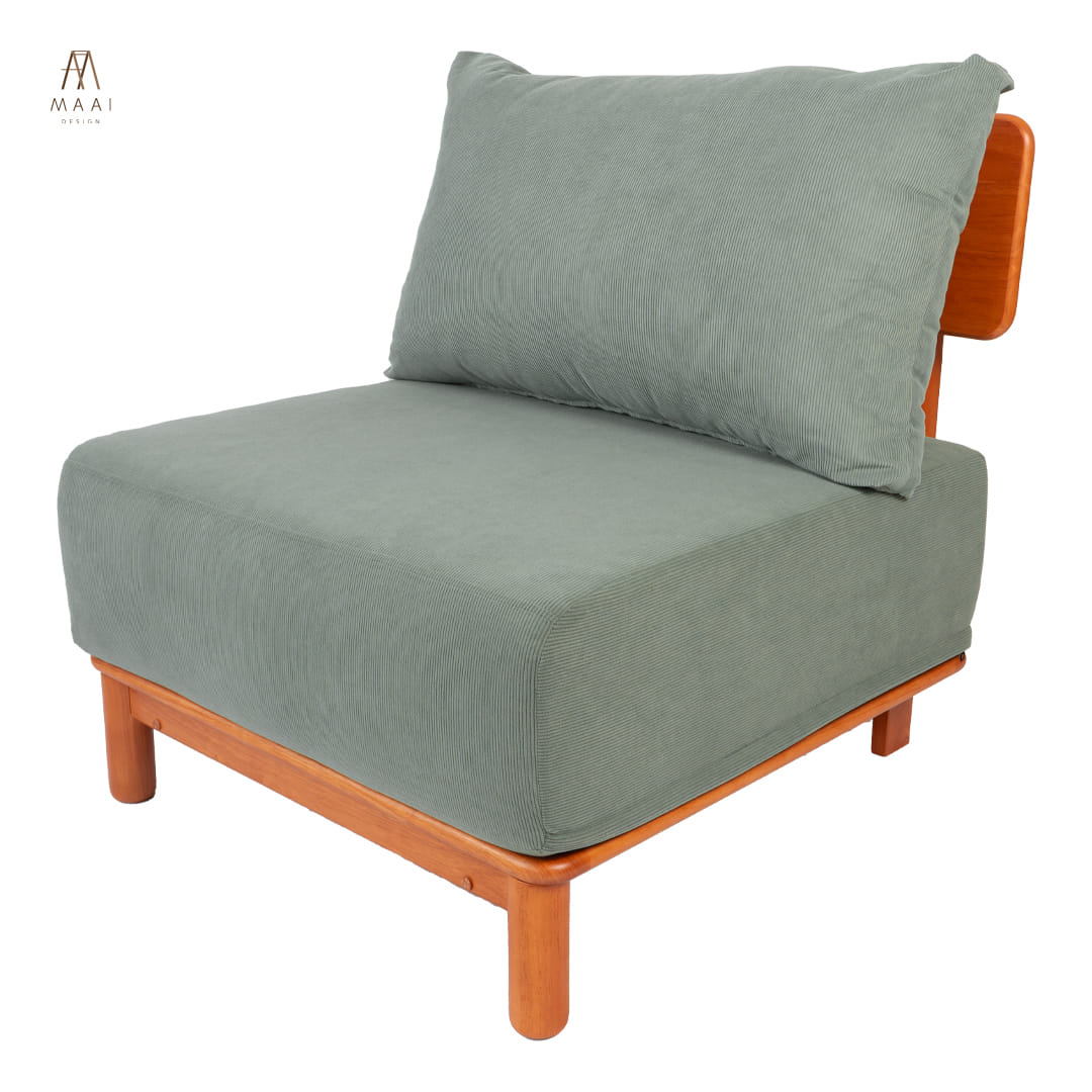 โซฟา 1 ที่นั่งไม้ยางพารา MAAI DESIGN รุ่น KANAKO SOFA เบาะผ้าสีเขียว_0